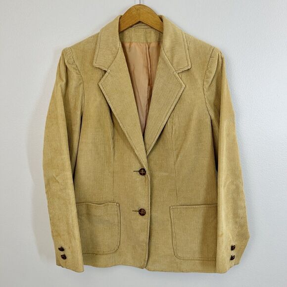 Fleet Street Blazer‎ Womens 10 Corduroy Tan 2 Button Vintage Retro - Picture 1 of 13